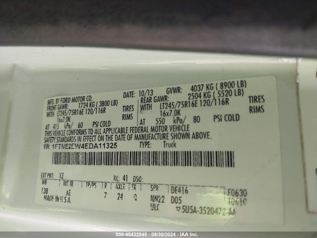 Ford E-250 Commercial 2014 1FTNE2EW4EDA11325 Image 9