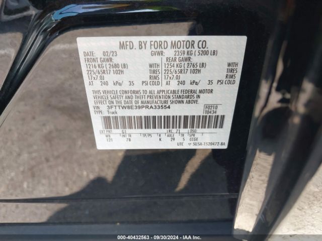 3FTTW8E39PRA33554 Ford Maverick Xlt