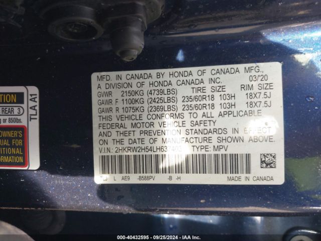 2HKRW2H54LH637403 Honda Cr-v Awd Ex