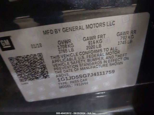 1G1JD5SG7J4111759 Chevrolet Sonic Lt Auto