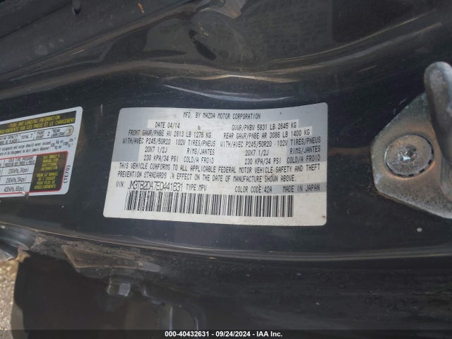 40432631 :رقم المزاد ، JM3TB2DA7E0441631 vin ، 2014 Mazda Cx-9 Grand Touring مزاد بيع