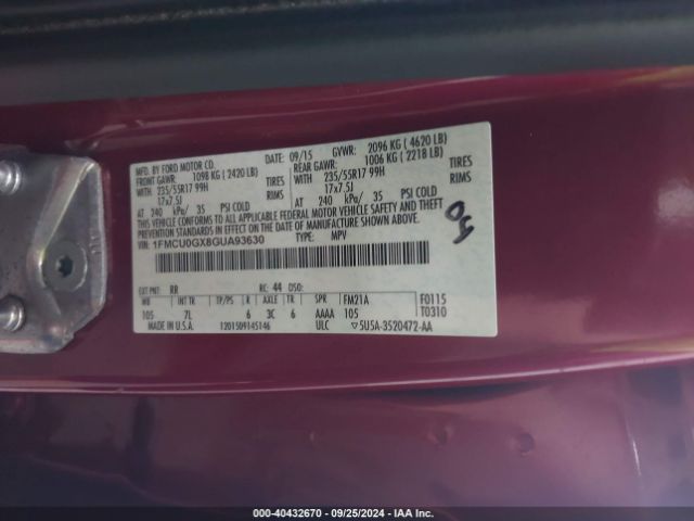 1FMCU0GX8GUA93630 Ford ESCAPE SE