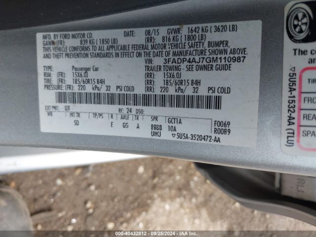 3FADP4AJ7GM110987 Ford FIESTA S