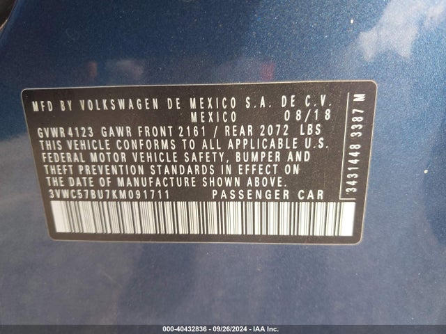 3VWC57BU7KM091711 Volkswagen Jetta 1.4t R-line/1.4t S/1.4t Se