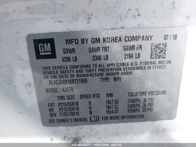KL4CJASB1KB721959 Buick Encore Fwd Preferred