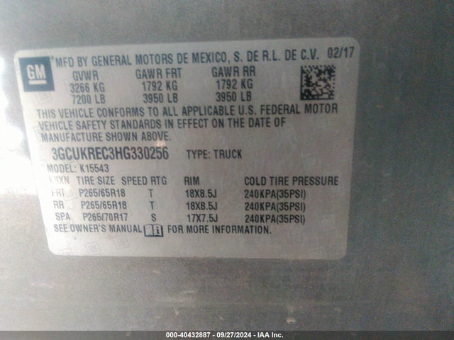 3GCUKREC3HG330256 Chevrolet Silverado 1500 2lt