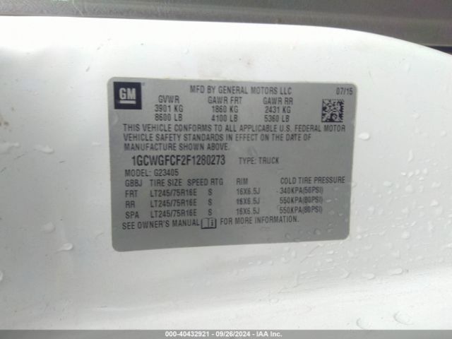 1GCWGFCF2F1280273 Chevrolet Express 2500 Work Van