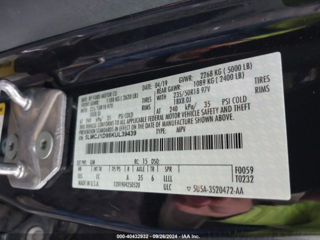 5LMCJ1D98KUL39439 Lincoln Mkc Standard