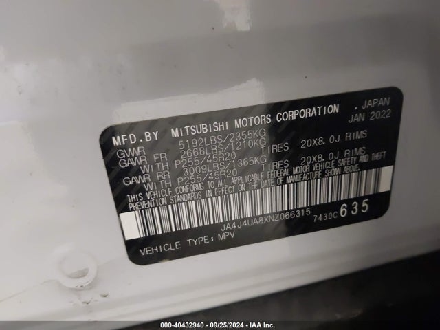 2022 MITSUBISHI OUTLANDER JA4J4UA8XNZ066315 Photo 8