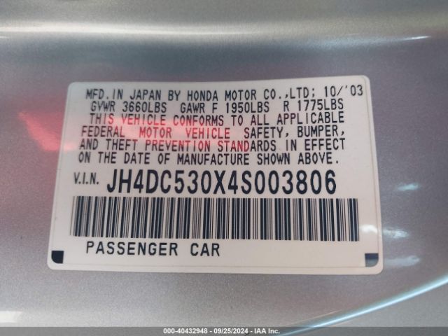 2004 ACURA RSX JH4DC530X4S003806 Photo 8