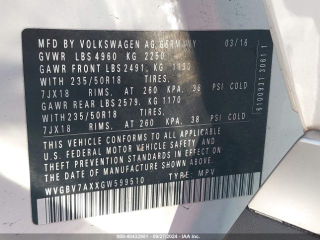 WVGBV7AXXGW599510 Volkswagen TIGUAN SE