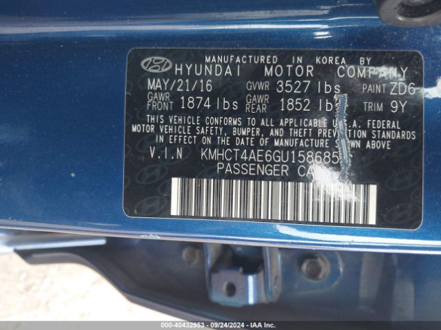 KMHCT4AE6GU158685 Hyundai ACCENT SE