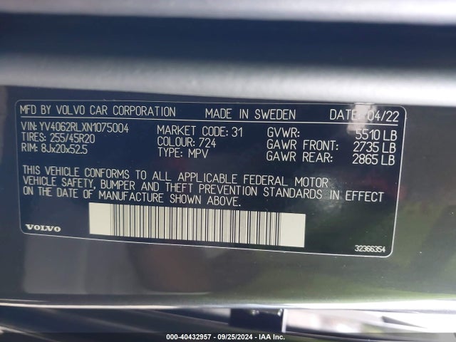 YV4062RLXN1075004 Volvo Xc60 B6 Inscription