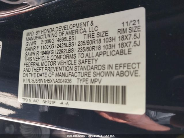 5J6RW1H5XNA004936 Honda Cr-v 2wd Ex