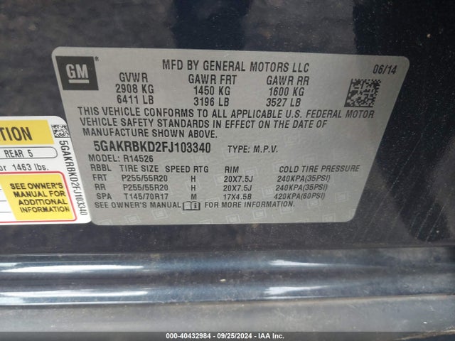Buick Enclave Leather 2015 5GAKRBKD2FJ103340 Image 9