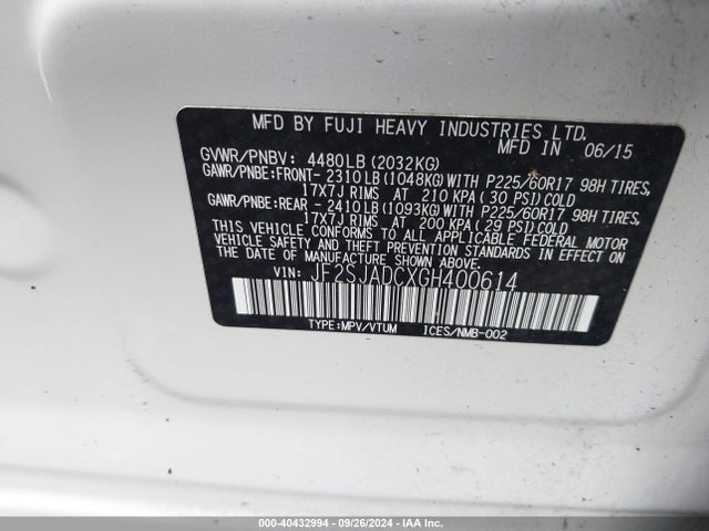 Subaru Forester 2.5i Premium 2016 JF2SJADCXGH400614 Image 9