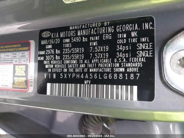 5XYPH4A56LG688187 KIA Sorento 3.3l Ex