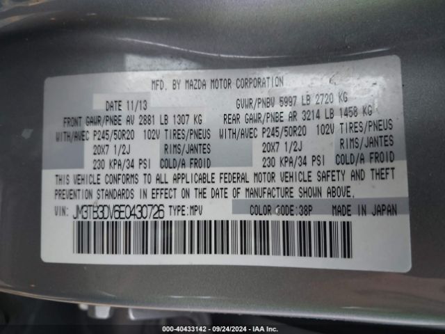 JM3TB3DV6E0430726 Mazda Cx-9 Grand Touring
