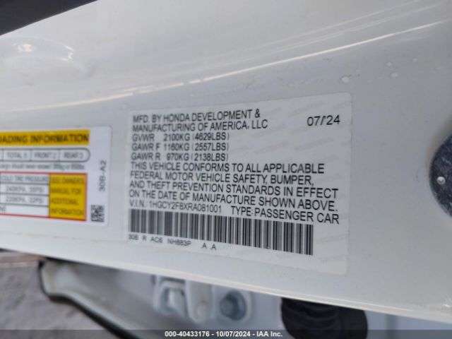 1HGCY2F8XRA081001 Honda Accord Hybrid Touring