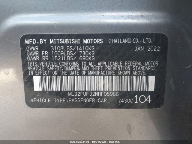 ML32FUFJ2NHF05986 Mitsubishi Mirage G4 Black Edition/es/le