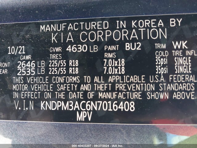 KIA Sportage Lx 2022 KNDPM3AC6N7016408 Image 9