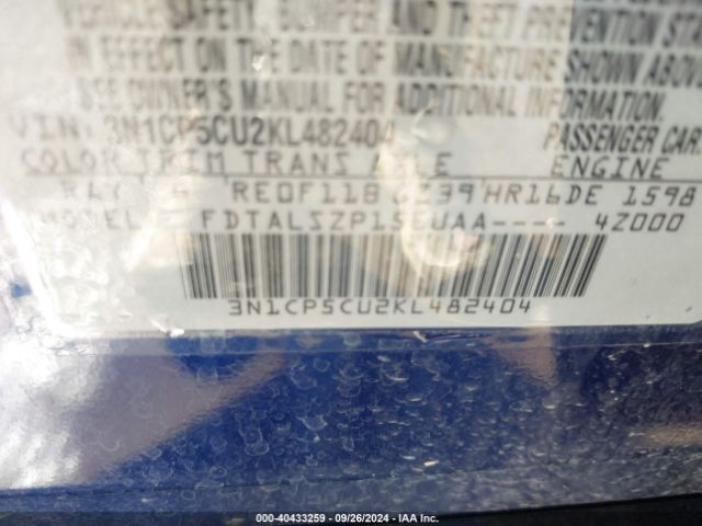 3N1CP5CU2KL482404 Nissan KICKS SV