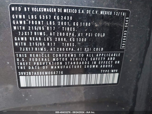 3VV2B7AX8KM064716 Volkswagen Tiguan