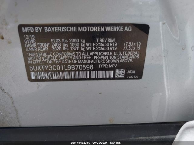 5UXTY3C01L9B70596 BMW X3 Sdrive30i