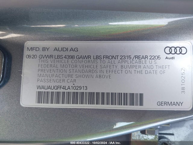WAUAUGFF4LA102913 Audi A3 Premium 40 Tfsi Front-wheel Drive S Tronic