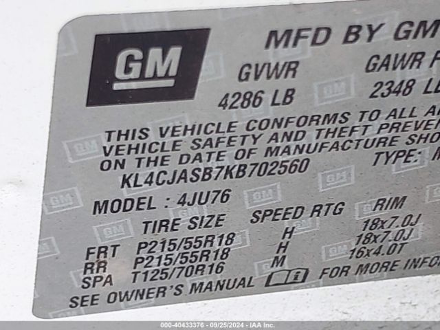 KL4CJASB7KB702560 Buick Encore Fwd Preferred