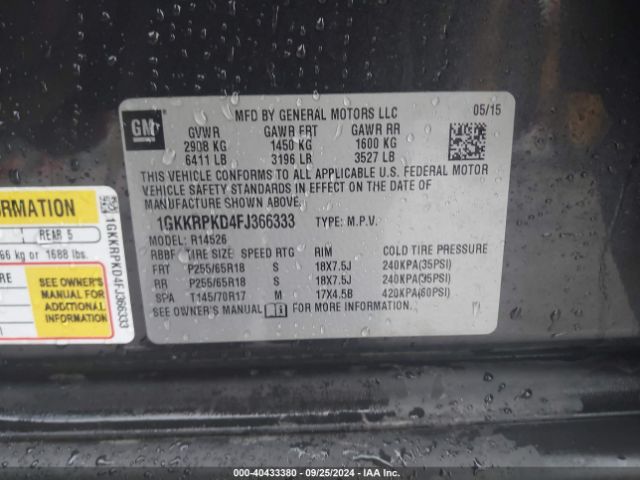 1GKKRPKD4FJ366333 GMC Acadia Sle-2