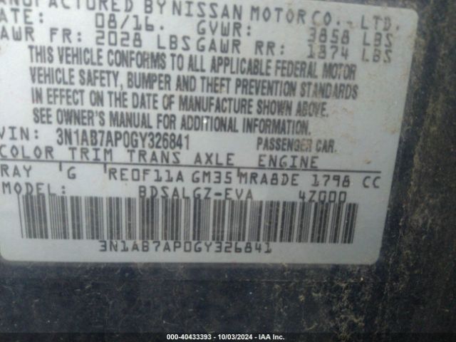 3N1AB7AP0GY326841 Nissan SENTRA SL