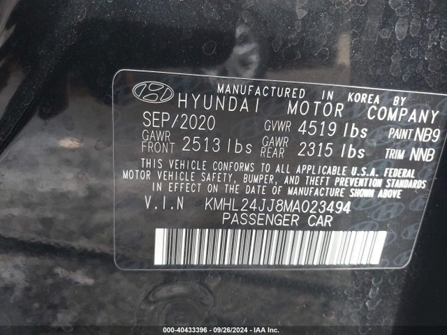 Hyundai Sonata Blue 2021 KMHL24JJ8MA023494 Image 9