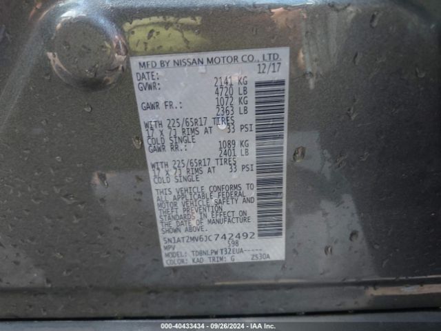 5N1AT2MV6JC742492 Nissan ROGUE S