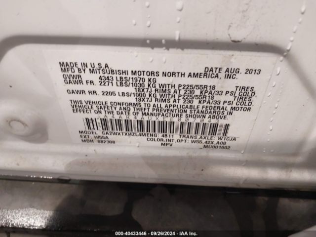 4A4AR4AUXEE007043 Mitsubishi Outlander Sport Se