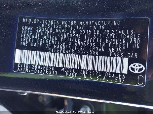 5YFEPRAE6LP075988 Toyota COROLLA LE