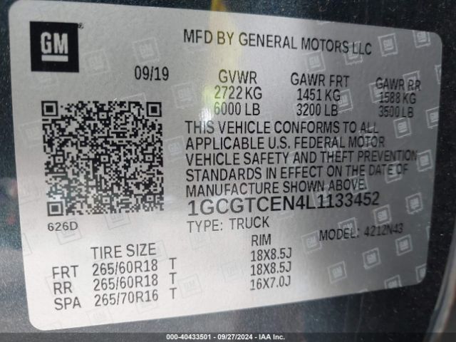 1GCGTCEN4L1133452 Chevrolet Colorado 4wd  Short Box Lt