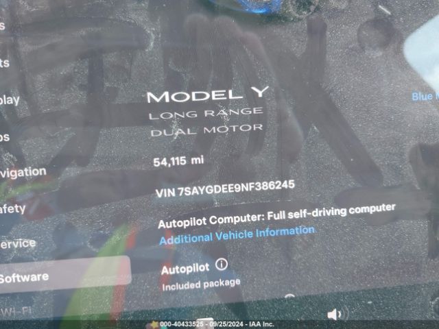7SAYGDEE9NF386245 Tesla Model Y Long Range Dual Motor All-wheel Drive