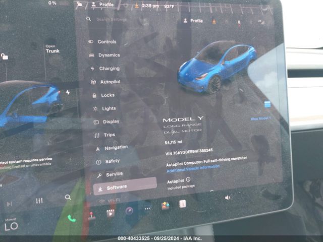 7SAYGDEE9NF386245 Tesla Model Y Long Range Dual Motor All-wheel Drive