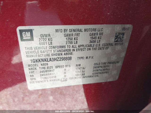 1GKKNKLA3HZ298808 GMC Acadia Sle-1