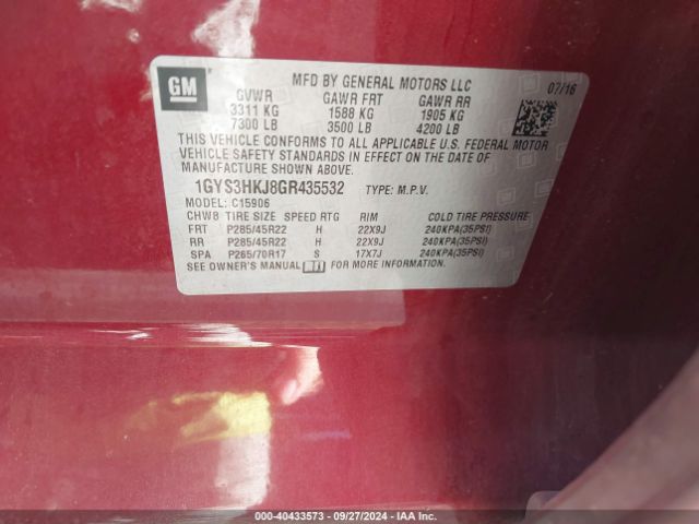 1GYS3HKJ8GR435532 Cadillac Escalade Esv Luxury Collection