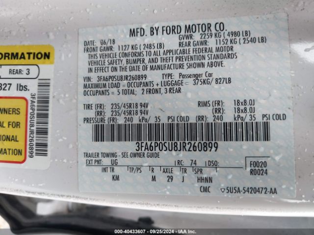 3FA6P0SU8JR260899 Ford Fusion Energi Titanium