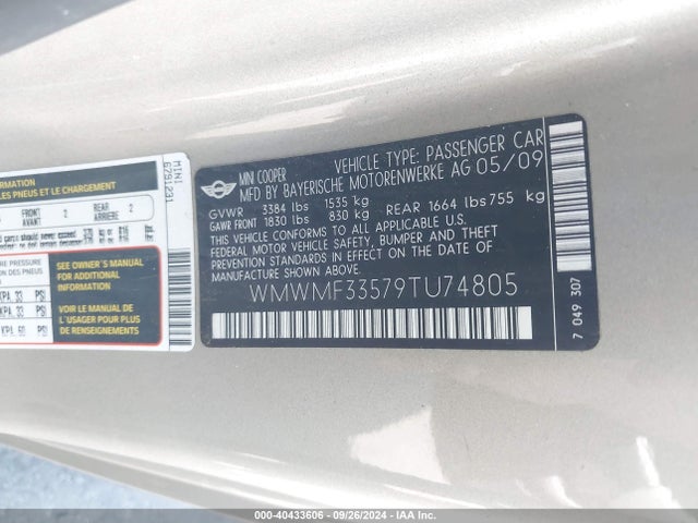 2009 MINI COOPER WMWMF33579TU74805 Photo 8