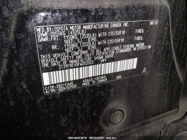 Toyota Rav4 Limited 2015 2T3YFREV9FW203922 Image 9