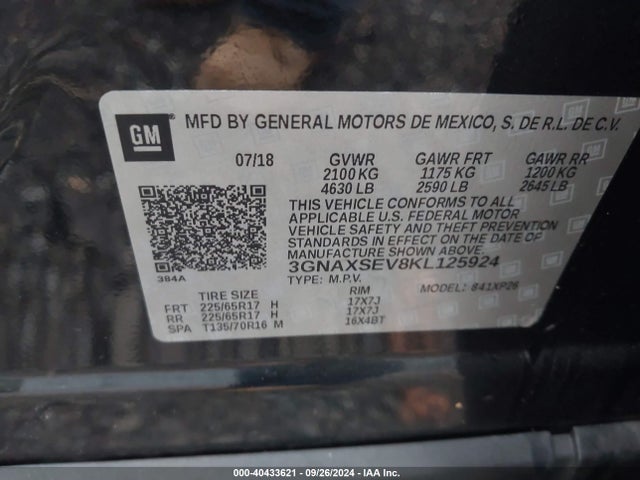 Chevrolet EQUINOX LS 2019 3GNAXSEV8KL125924 Image 9