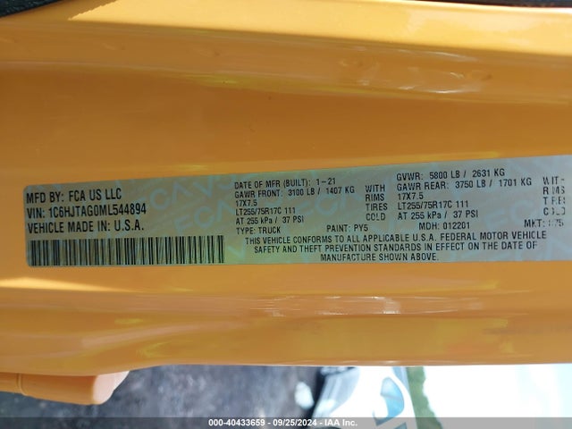 1C6HJTAG0ML544894 Jeep Gladiator Willys 4x4