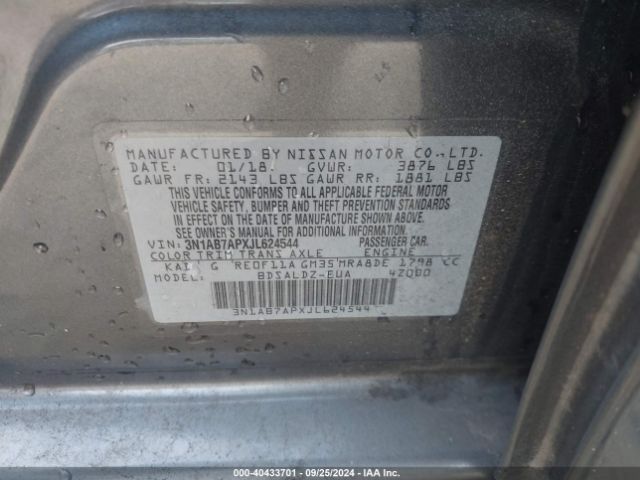3N1AB7APXJL624544 Nissan SENTRA SV