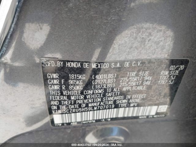 3CZRU5H59LM707019 Honda Hr-v 2wd Ex