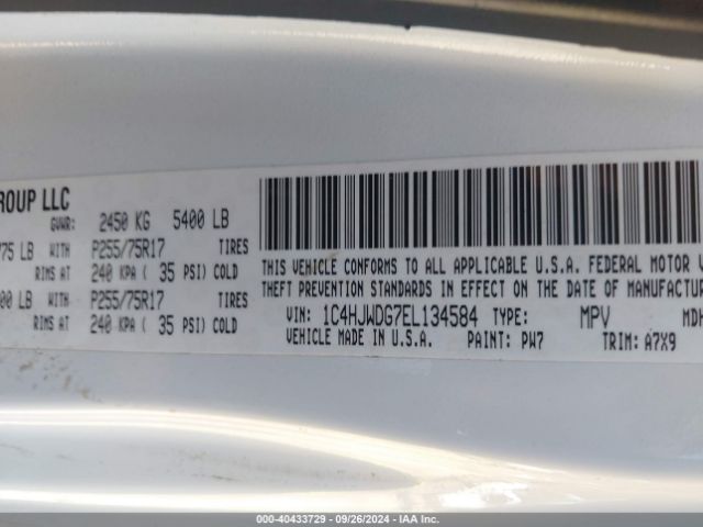 1C4HJWDG7EL134584 Jeep Wrangler Unlimited Sport