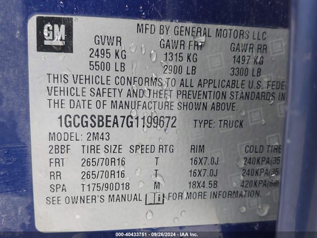 Chevrolet Colorado Wt 2016 1GCGSBEA7G1199672 Image 9